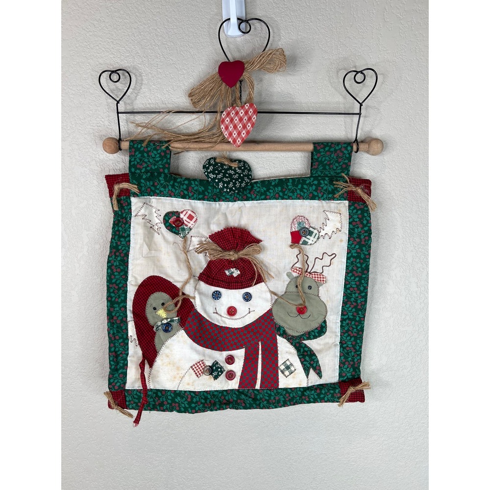 Snowman Wall Hanging Flag Reindeer Quilted Cute Vintage Christmas‎ Decor